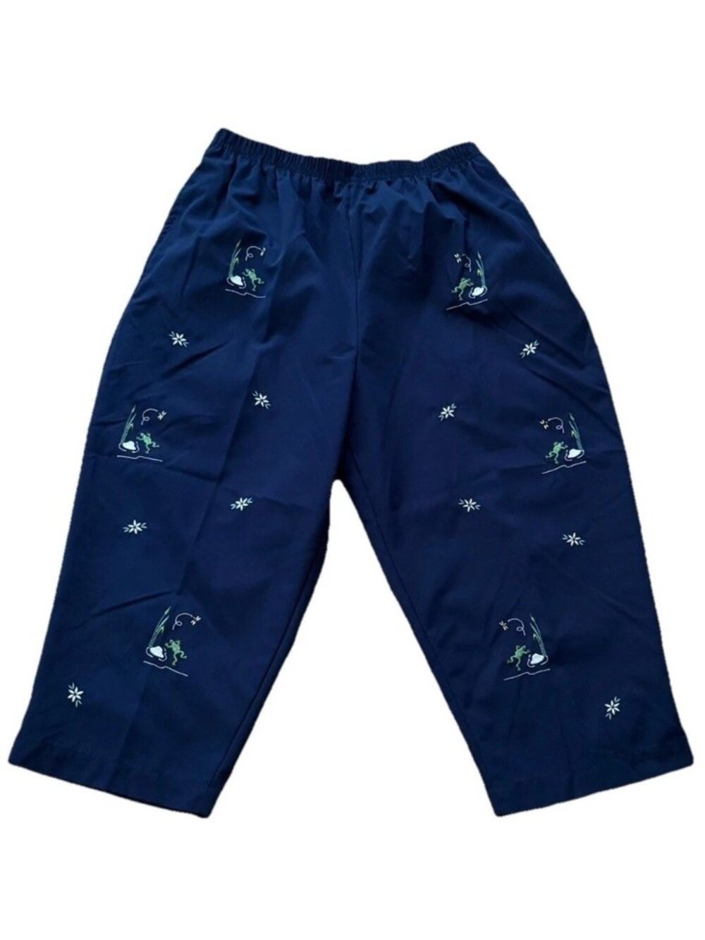 Keneth Too! Size Large Blue Polyester Pull On Cropped Frog Pattern Pants
